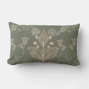 Art Nouveau Green Flower Vector Pattern Lumbar Cushion