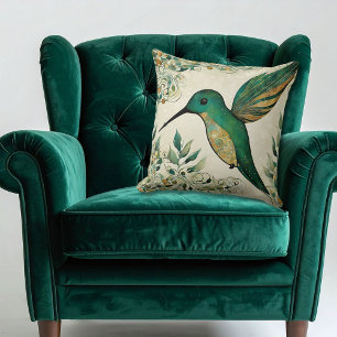 Art Nouveau Green Hummingbird Cushion