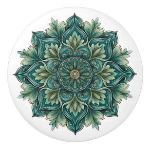 Art Nouveau Green Medallion Ceramic Knob