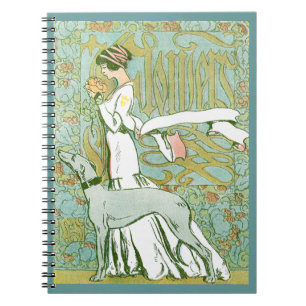 Art Nouveau Greyhound and Lady with Flower Notebook