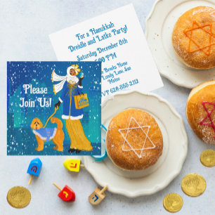 Art Nouveau Hanukkah Doodle Dog Personalised Invitation