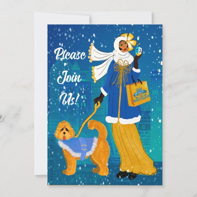 Art Nouveau Hanukkah Invitation Flat Holiday Card (Front)