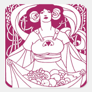 Art Nouveau Harvest Lady Square Sticker