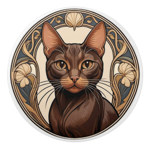Art Nouveau Havana Brown Cat Ceramic Knob