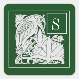 Art Nouveau Heron Monogram  Sticker