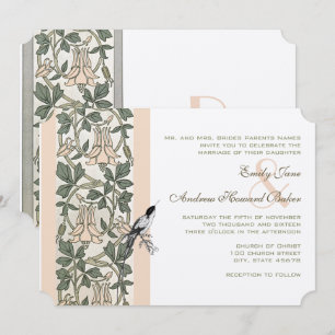 Art Nouveau HoneySuckle Hummingbird Wedding Invitation