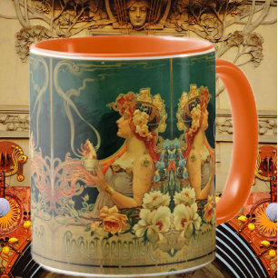 Art nouveau hot chocolate advertisement red green  mug
