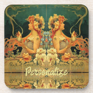 Art nouveau hot chocolate floral advertisement coaster
