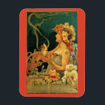 Art nouveau hot chocolate floral advertisement  magnet<br><div class="desc">An elegant art nouveau advertisement for cocoa,  hot chocolate drink entitled Chocolat Carpentier. Featuring a beautiful illustration of a woman with flowing red hair and bedazzled with flowers and jewellery. In colours of red ,  green,  cream and gold. Artist Louis-Theophile Hingre. This work is in the public domain.</div>