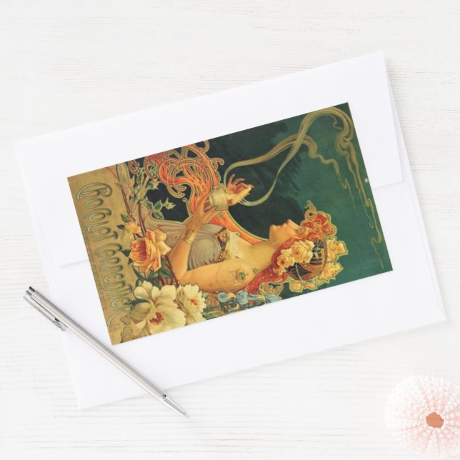 Art nouveau hot chocolate floral advertisement  rectangular sticker (Envelope)