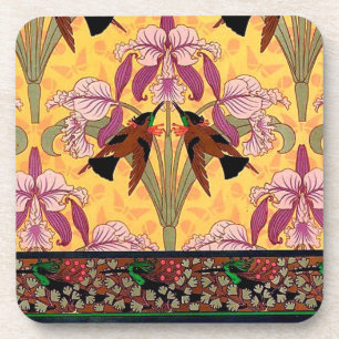Art nouveau hummingbird and flower verneuil tile  coaster