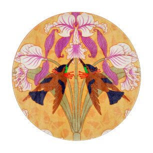 Art nouveau hummingbird and orchid flower cutting board