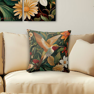 Art Nouveau Hummingbird in Flight Cushion