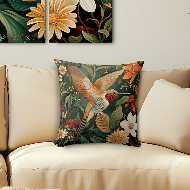 Art Nouveau Hummingbird in Flight Cushion (Creator Uploaded)