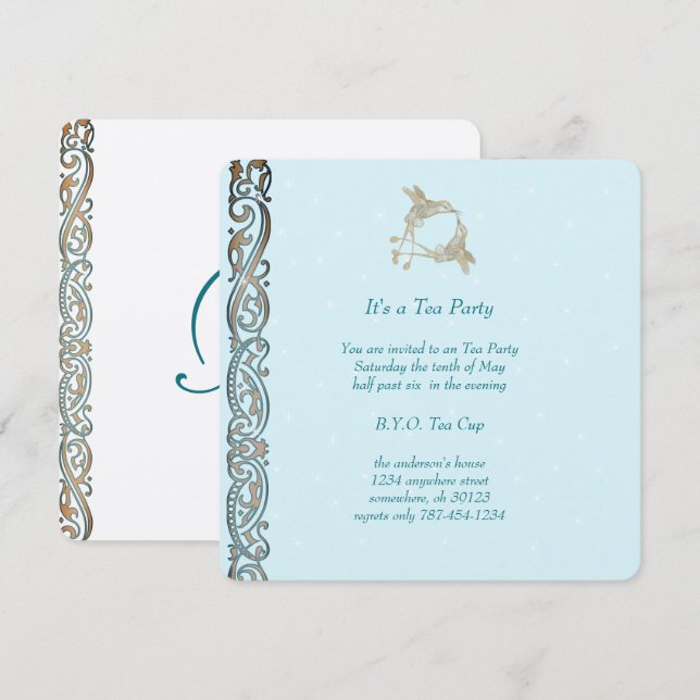 Art Nouveau Hummingbird  Tea Party Invitations (Front/Back)