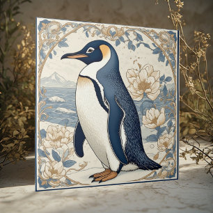 Art Nouveau Ice Bird Penguin Frozen Polar Glaciers Ceramic Tile