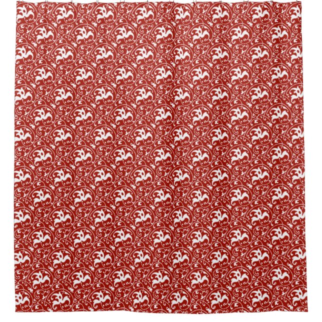 Art Nouveau Ikat - Dark Red and White Shower Curtain (Front)