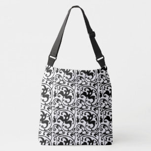 Art Nouveau Ikat - White and Black Crossbody Bag