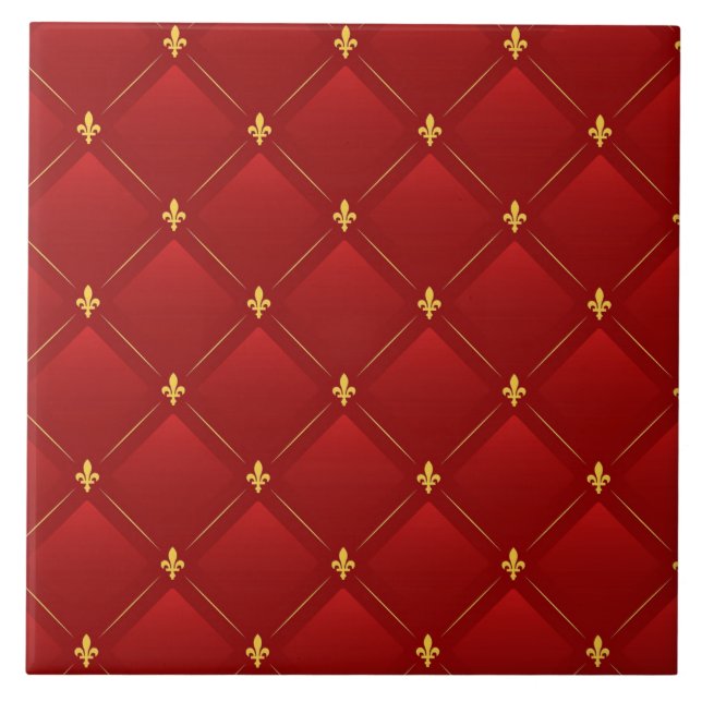 Art Nouveau in Christmas red and gold Ceramic Tile (Front)