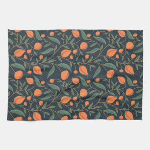 Art Nouveau inspired Elegant Orange Vining Floral  Tea Towel