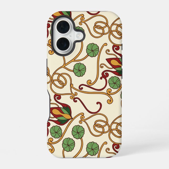 Art Nouveau-inspired floral design iPhone 16 Case (Back)