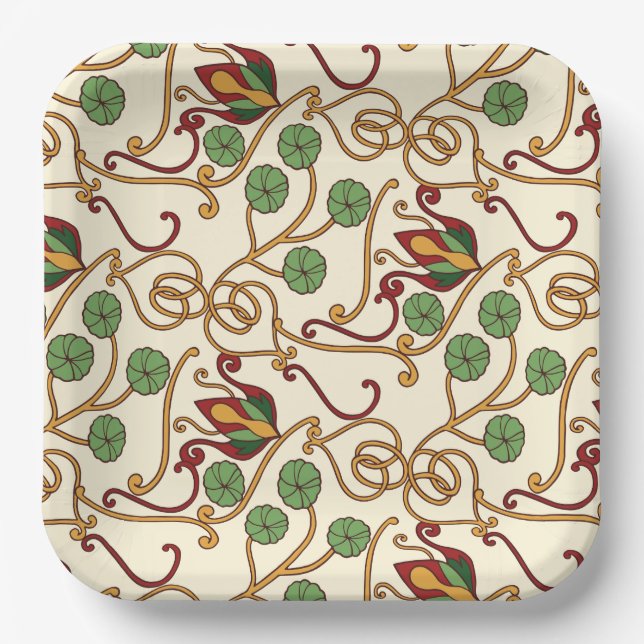 Art Nouveau-inspired floral design Paper Plate (Front)