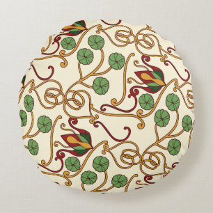 Art Nouveau-inspired floral design Round Cushion