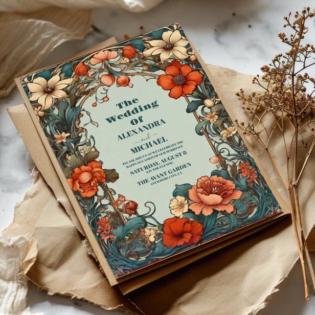 Art Nouveau Inspired Floral Symphony Wedding Invitation (Creator Uploaded)