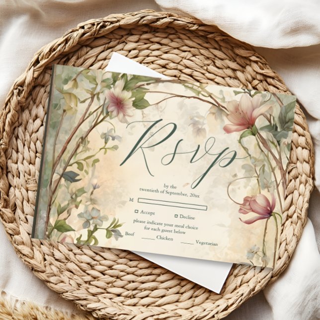 Art Nouveau Inspired Floral Symphony Wedding RSVP Card (Creator Uploaded)