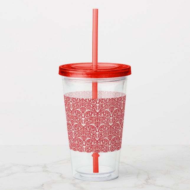 Art Nouveau Inspired Florals Clear Tumbler - Red (Front)