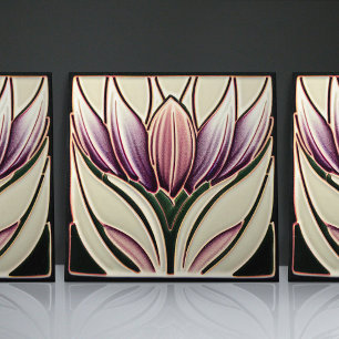 Art Nouveau-Inspired Lisbon Jacaranda Blossom Ceramic Tile