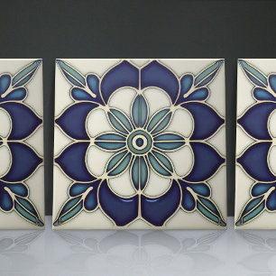 Art Nouveau-Inspired Lisbon Jacaranda Blossom Ceramic Tile
