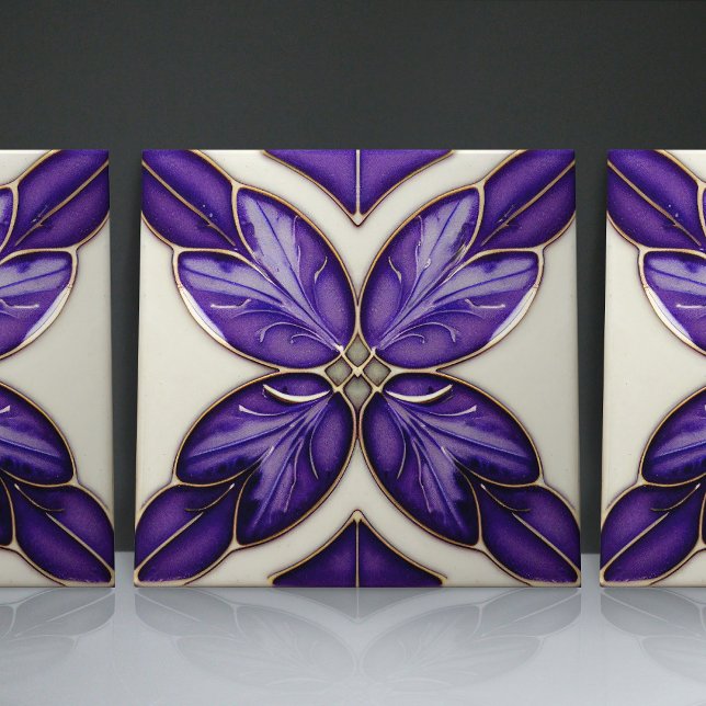 Art Nouveau-Inspired Lisbon Jacaranda Blossom Ceramic Tile (Creator Uploaded)