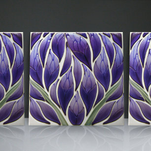 Art Nouveau-Inspired Lisbon Jacaranda Blossom Ceramic Tile