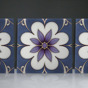 Art Nouveau-Inspired Lisbon Jacaranda Blossom Ceramic Tile