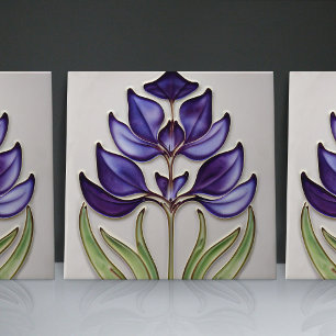 Art Nouveau-Inspired Lisbon Jacaranda Blossom Ceramic Tile
