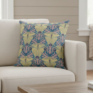 Art Nouveau Inspired Modern Floral Pattern Blue Cushion