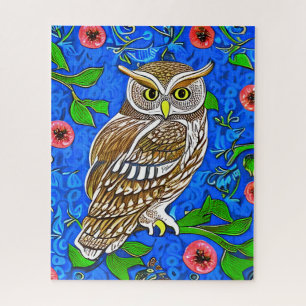 Art Nouveau Inspired Owl, Brown on Cobalt Blue    Jigsaw Puzzle