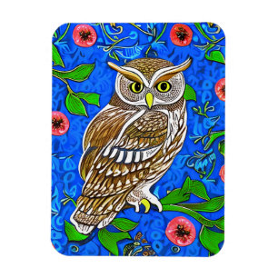 Art Nouveau Inspired Owl, Brown on Cobalt Blue    Magnet