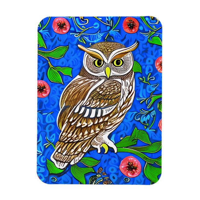 Art Nouveau Inspired Owl, Brown on Cobalt Blue    Magnet (Vertical)