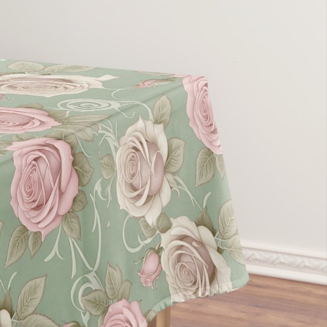 Art Nouveau Inspired Roses In Shades Of Dusty Pink Tablecloth (In Situ)