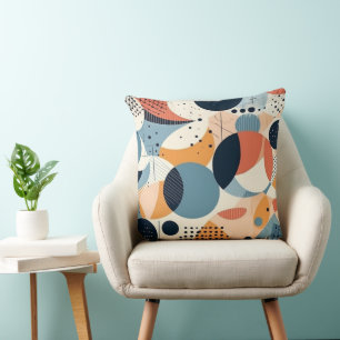 Art Nouveau Inspired Teal Coral Curved Abstract Cushion