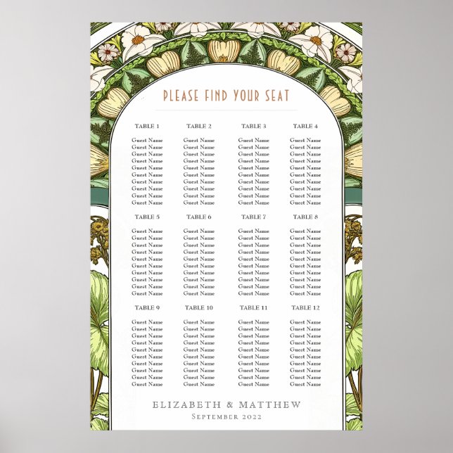 Art Nouveau Inspired Wedding Seating Chart (Front)