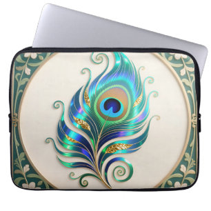 Art Nouveau Iridescent Peacock Feather Laptop Sleeve