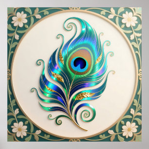 Art Nouveau Iridescent Peacock Feather Poster
