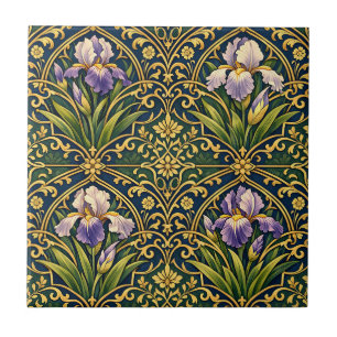 Art Nouveau Iris Floral Damask Ceramic Tile