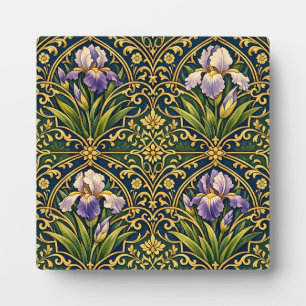 Art Nouveau Iris Floral Damask Plaque