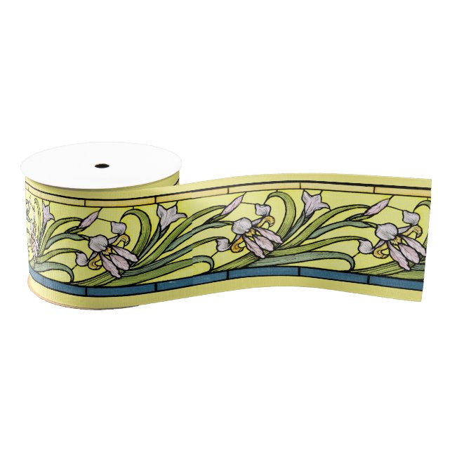 Art Nouveau Iris Floral Flowers Ribbon Grosgrain Ribbon (Spool)