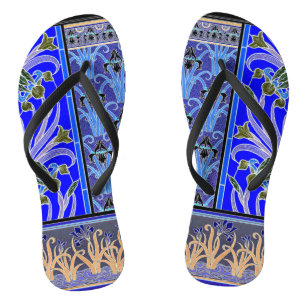 Art nouveau iris flower elegant blue black verneui thongs