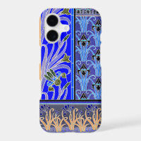 Art nouveau iris flower elegant blue verneuil